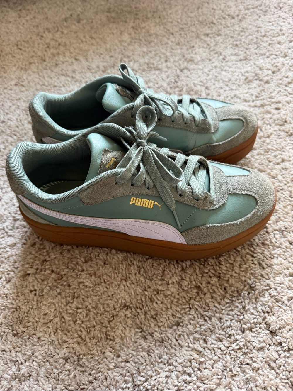 Puma sage green soft sole sneakers- so comfy!